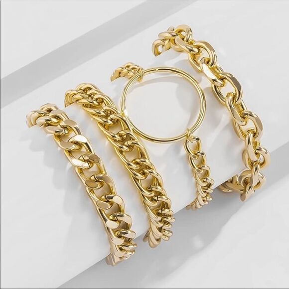 Layered Link Chunky 4 Bracelets Set - Picture 1 of 5